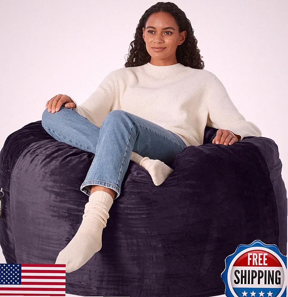 Amazon Basics XL 4 ft Memory Foam Bean Bag Chair Lounger, Microfiber, Navy, Soli