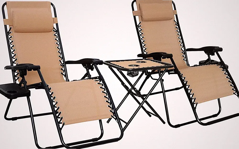 Outdoor Textilene Adjustable Zero Gravity Folding Reclining Lounge Chair Set wit