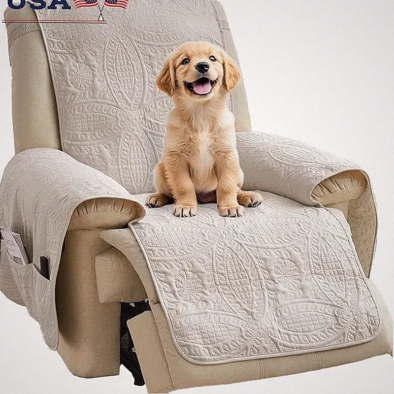 Water Repellent Anti-Slip Recliner Cover W/ Storage Pockets Easy Care Microfiber